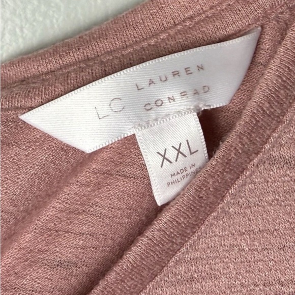 LC Lauren Conrad Blouse Plus Size XXL 2XL Top Long Sleeves Pink Tie Back Lace - Picture 5 of 5